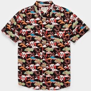 VSTR Pandas Button Front Mens Shirt Cherry Blossoms Mt Fuji Japan Size Med Black